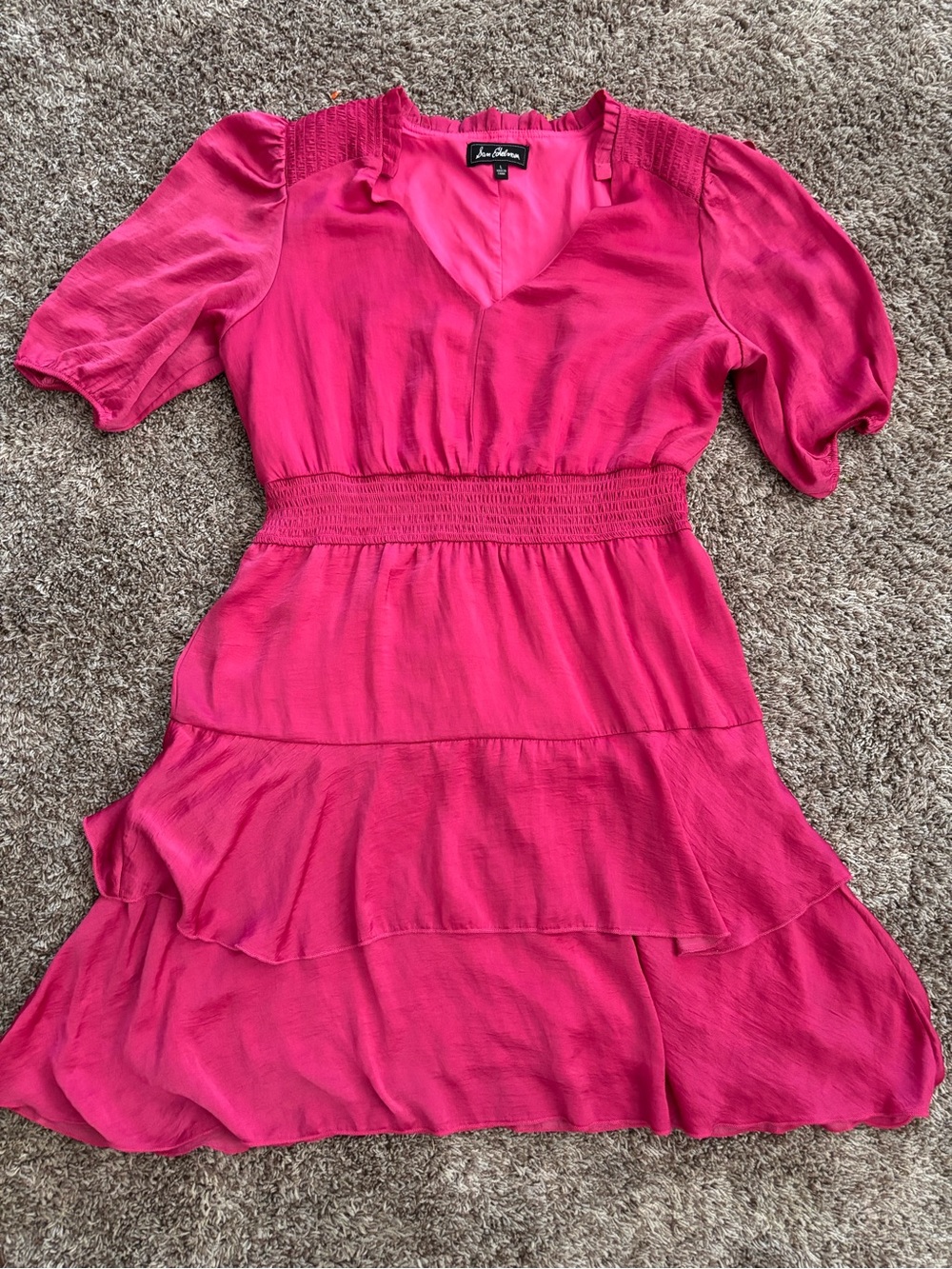 Sam Edelman Hot Pink Ruffle Tiered Mini Dress Barbiecore Statement Dress Size L - Picture 2 of 10